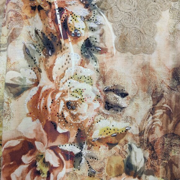 Dressbarn Women's Blouse Size 2X Beige Flowered Jeweled Cord Embroidery Y2K Chic - Picture 4 of 11